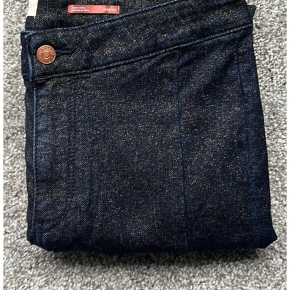 Pilcro Anthropologie Sz 26 High Rise Dark Blue Denim Gold Shimmer Legging Jeans - Picture 2 of 12